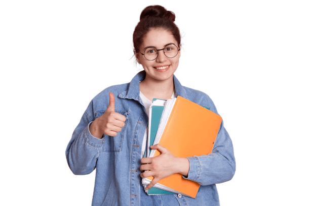 Happy student preparing for English exams